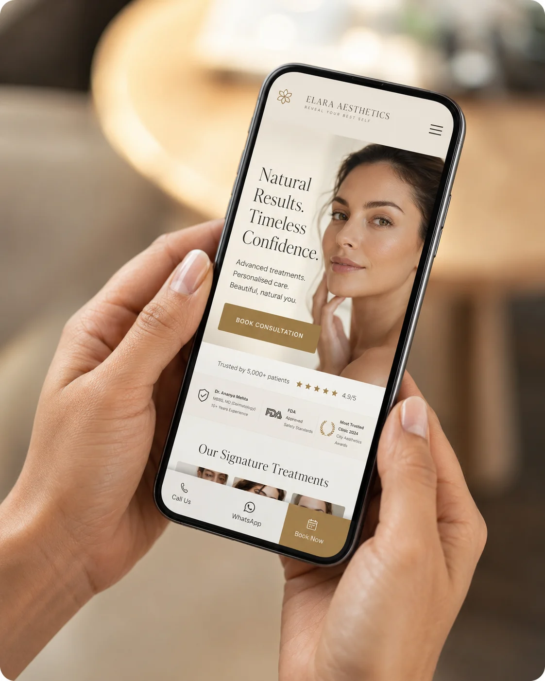 Aesthetic clinic website shown on mobile
